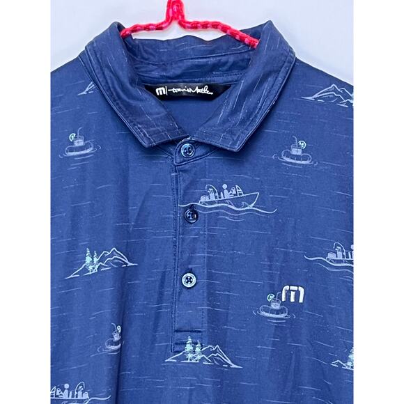 Travis Mathew Men L Blue Golf Polo Shirt Mountain Print Short Sleeve Performance - Picture 8 of 9